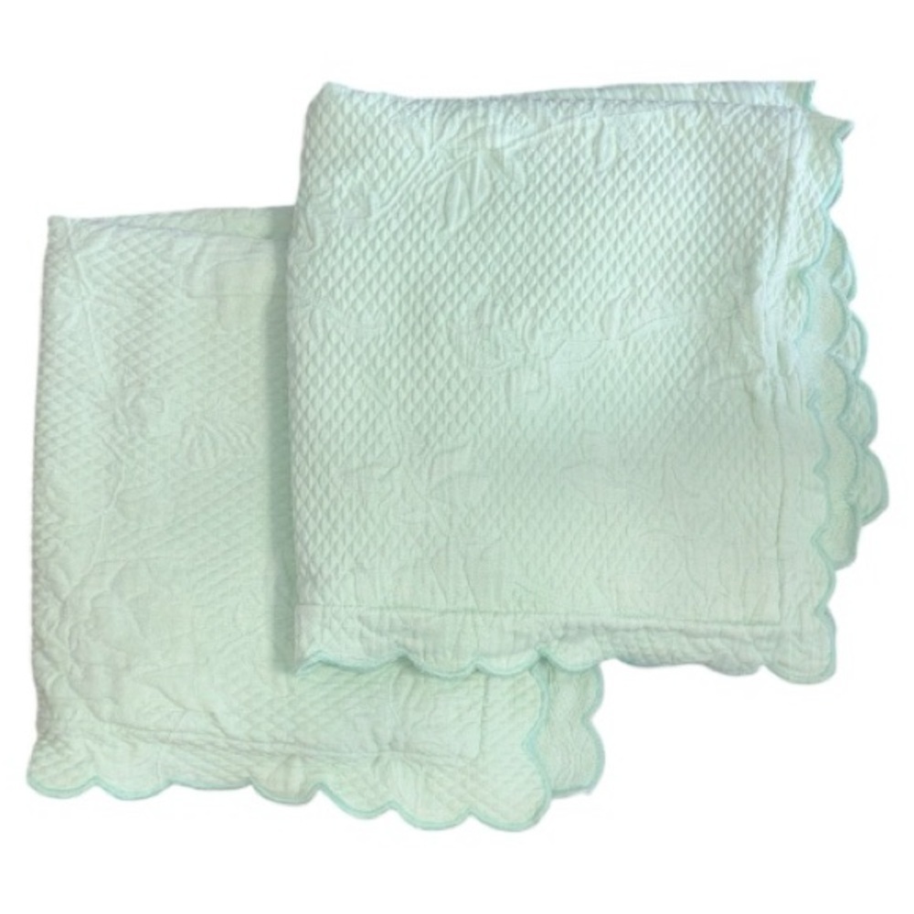 2 The Company Store Mint Green Pillow Sham Cases Matelasse Scallop European Size